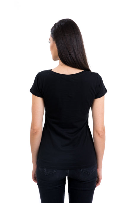 Ladies Fitted Red Skull Black Tee