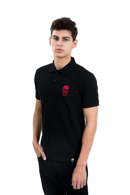 Mens Black Polo Red Skull