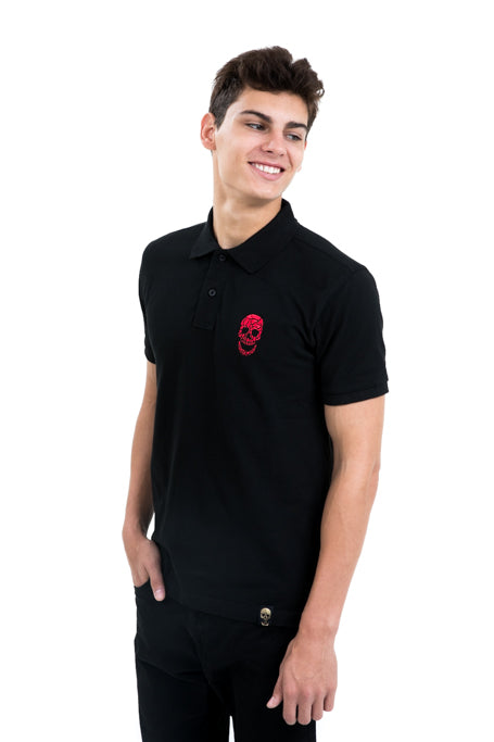 Mens Black Polo Red Skull