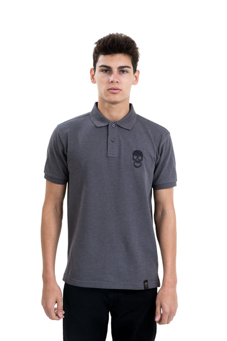Mens Grey Polo Black Skull