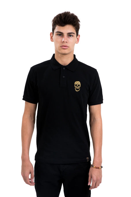 Mens Black Polo Gold Skull