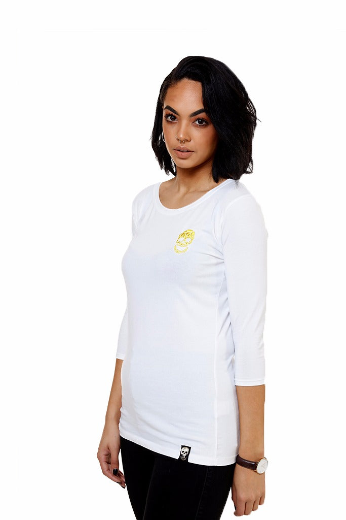 Ladies White 3/4 Sleeve Stretch Shirt
